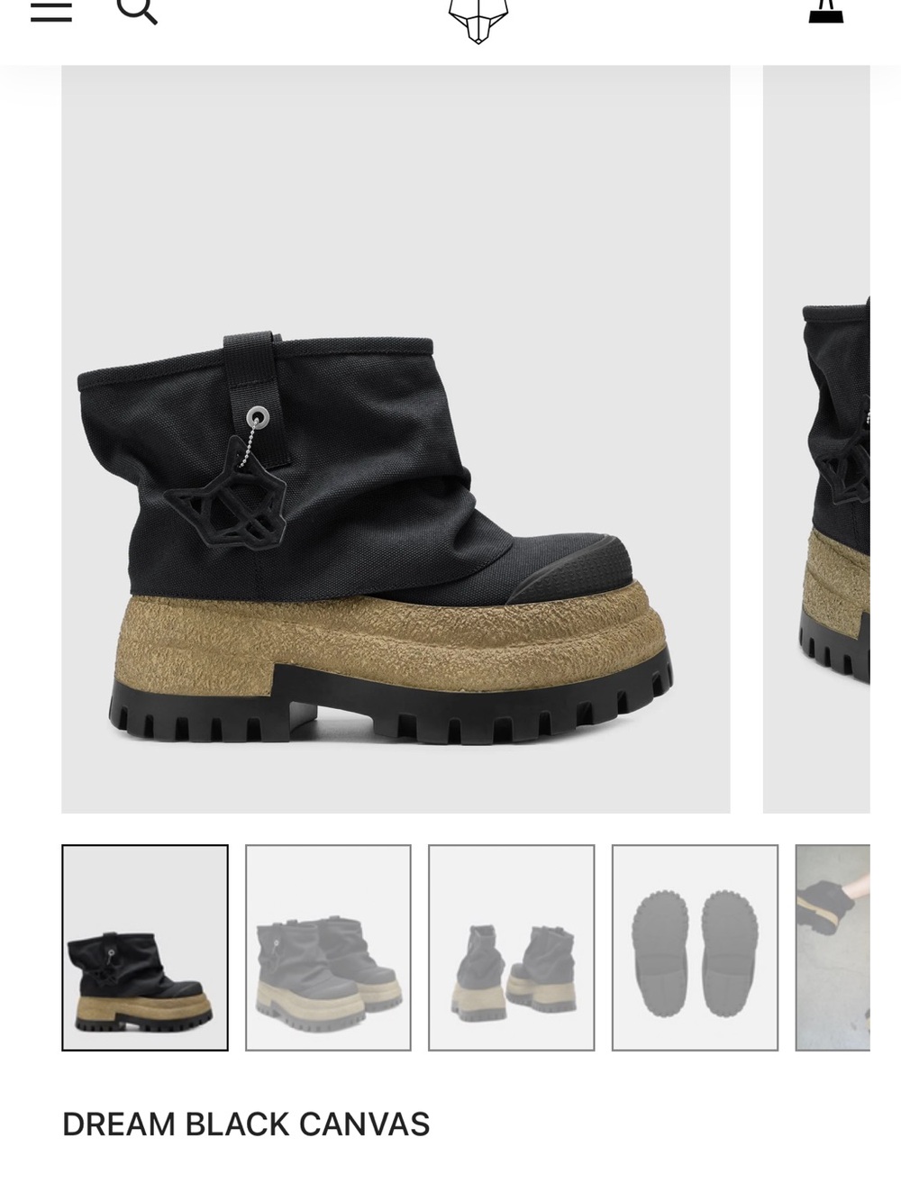 Naked Wolfe Black Canvas Ankle Boot with Tan Platform